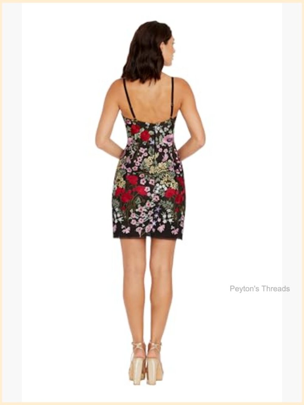 Bodycon Mini Dress with Floral Embroidery Square Neck - Picture 2 of 3